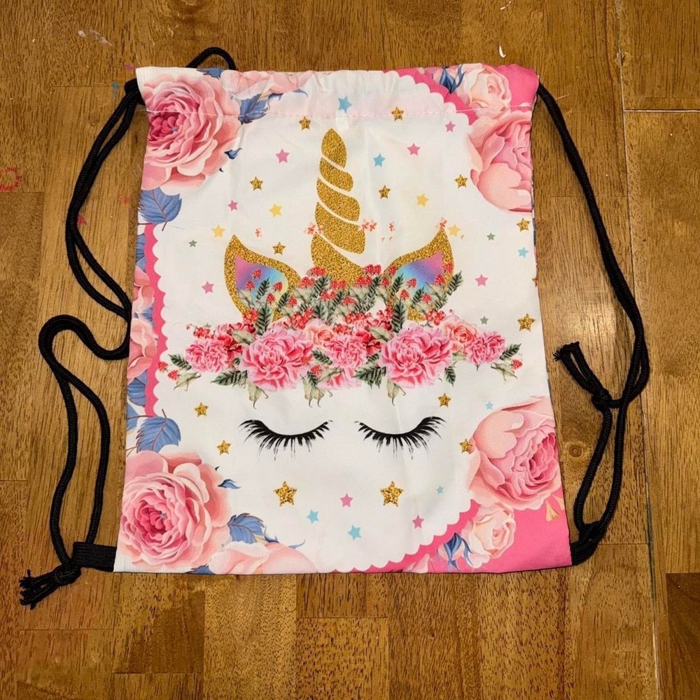 Unicorn Pink Floral Drawstring Backpack Cute drawstring backpack New Condition